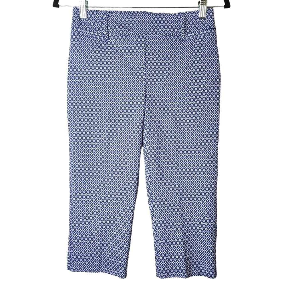 Reitmans White & Blue Print Capris Size 0 Petite